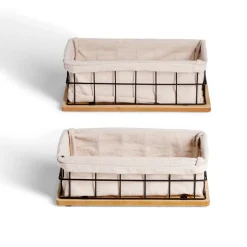 Lot de 2 panières métal et bois