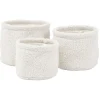 Lot de 3 panières rondes effet laine bouclée polyester blanc