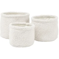Lot de 3 panières rondes effet laine bouclée polyester blanc