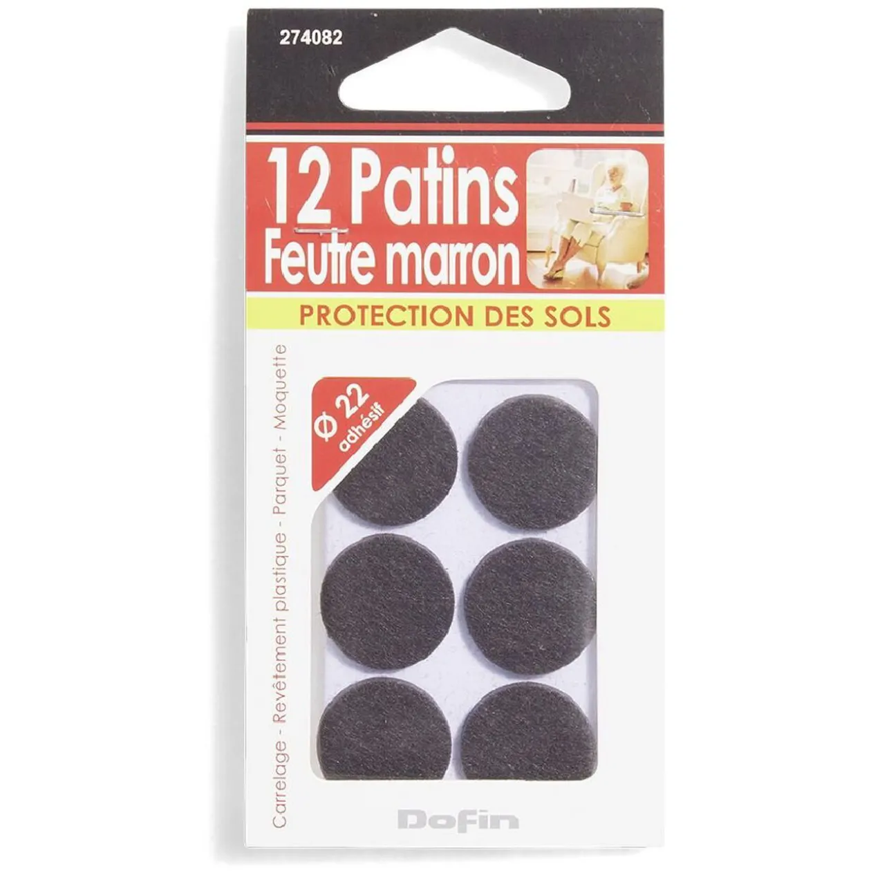 Lot de 12 patins en feutre adhésif marron - Ø22 mm
