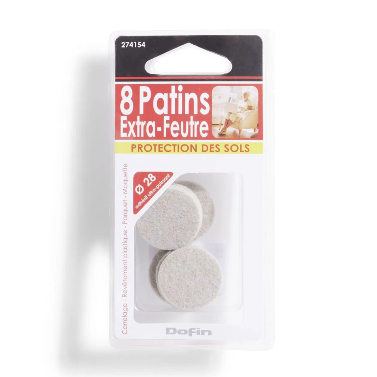 Lot de 8 patins en feutre adhésif ultra puissant beige - Ø28 mm