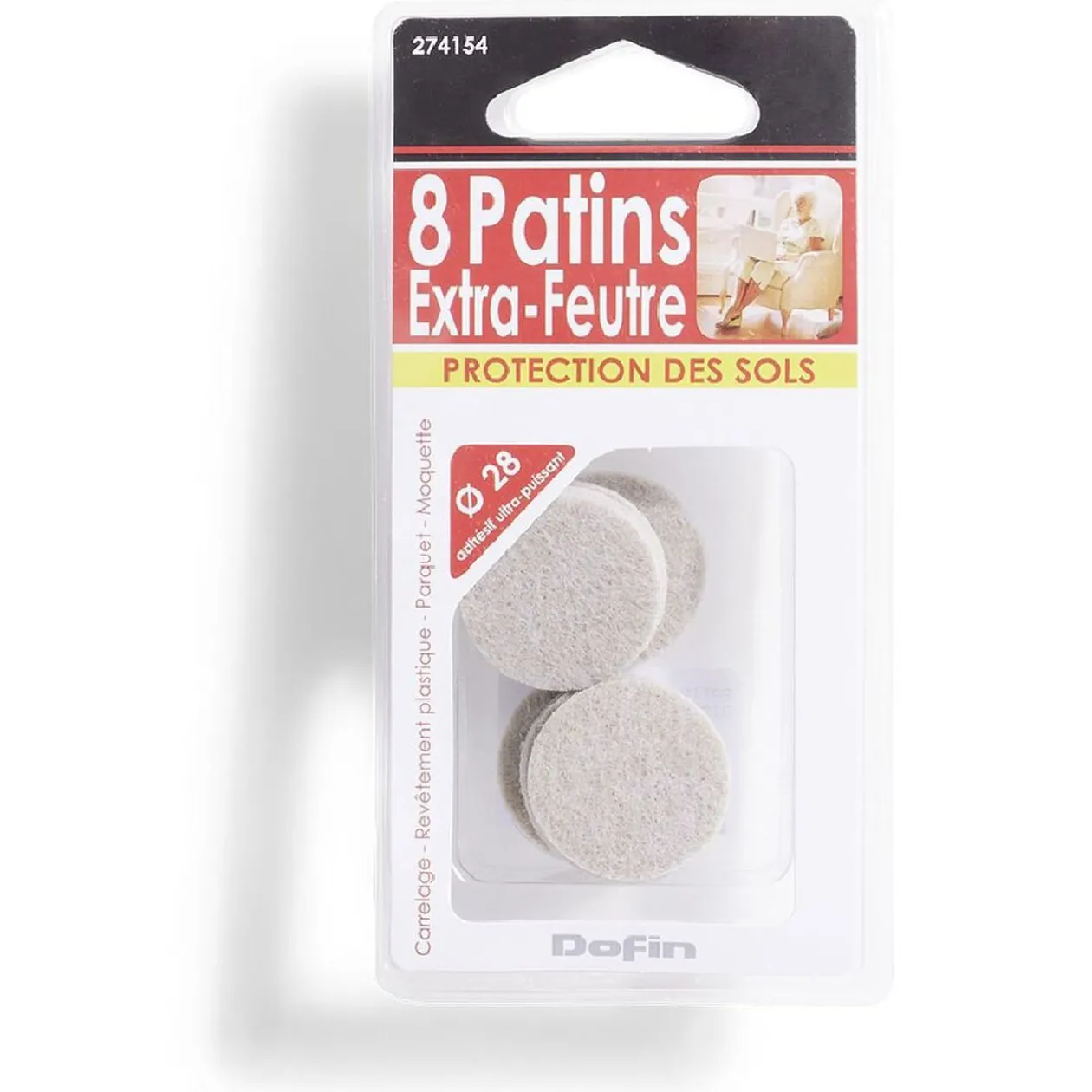 Lot de 8 patins en feutre adhésif ultra puissant beige - Ø28 mm