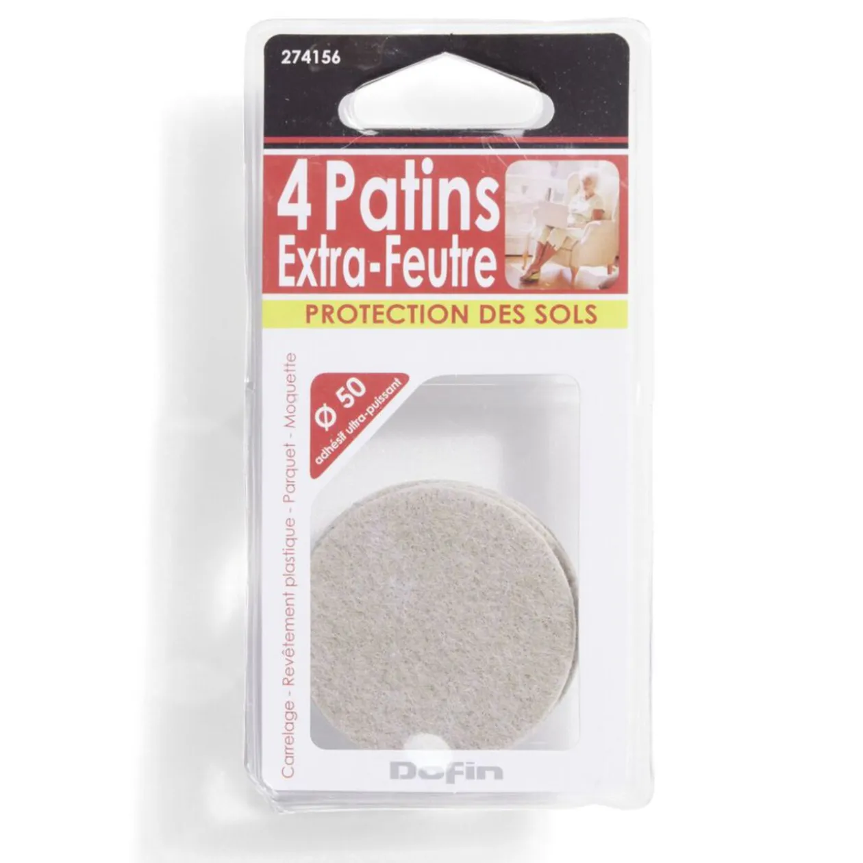 Lot de 4 patins en feutre adhésif ultra puissant beige - Ø50 mm