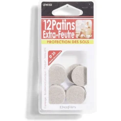 Lot de 12 patins en feutre adhésif ultra puissant beige - Ø25 mm