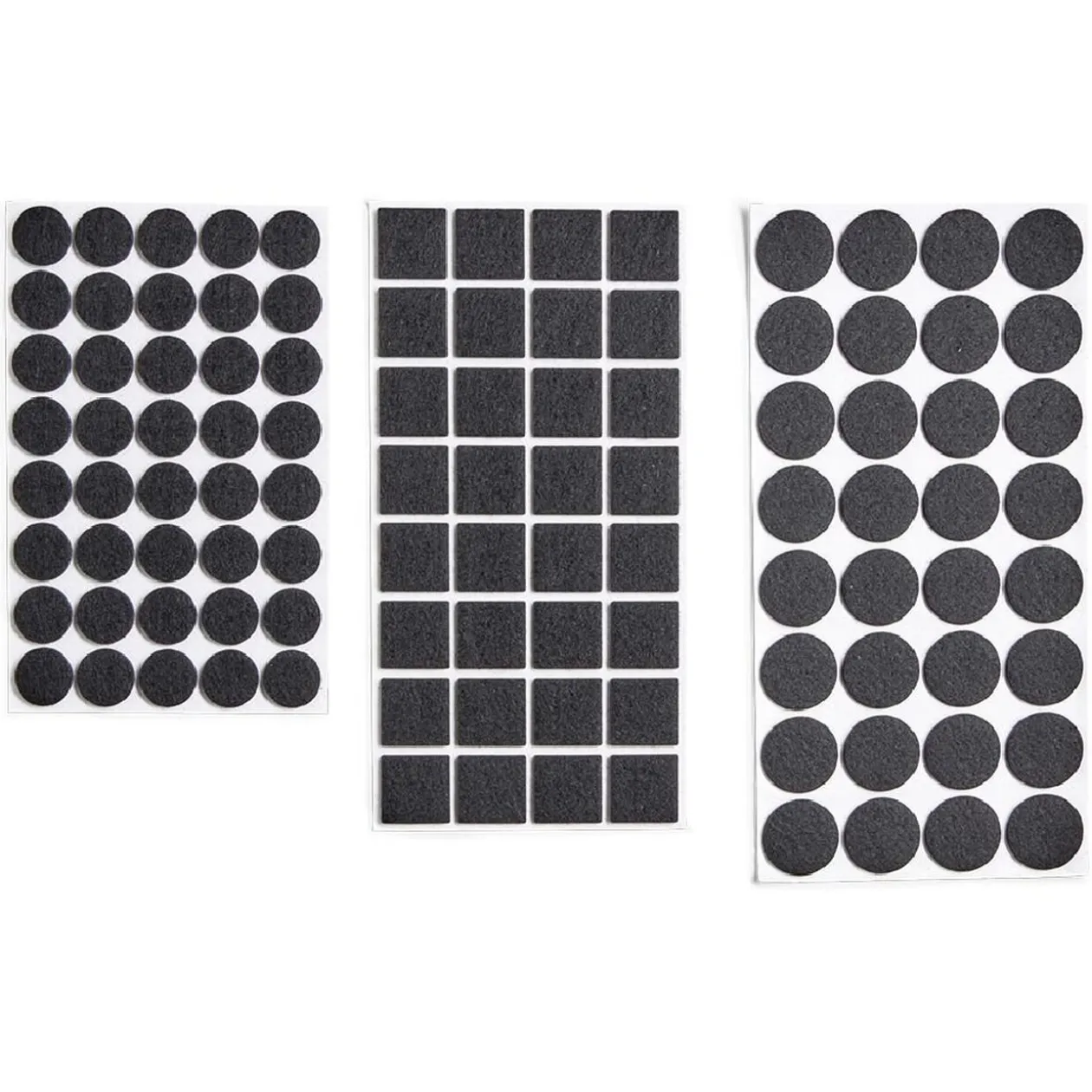 Lot de 104 patins en feutre noir - 3 tailles