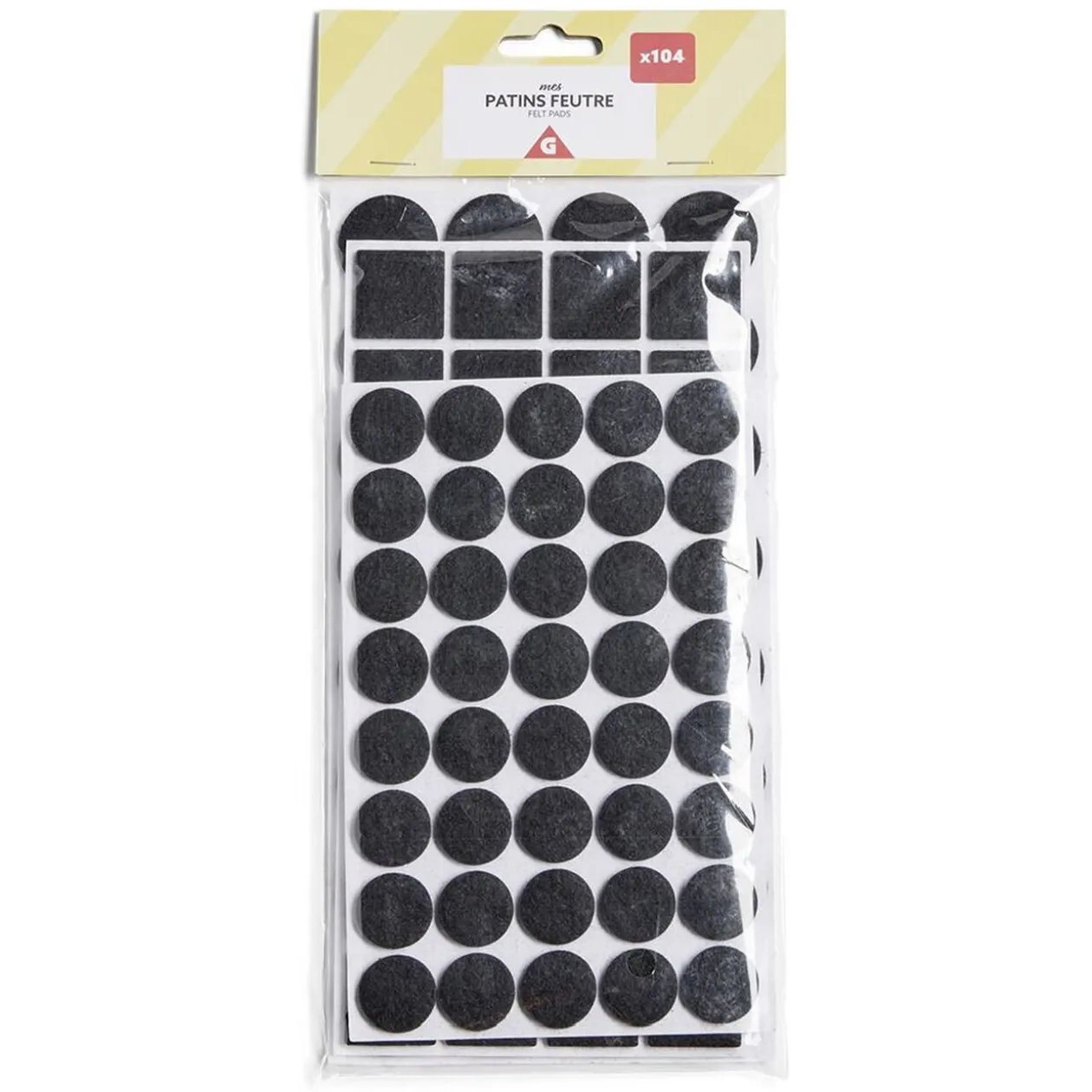 Lot de 104 patins en feutre noir - 3 tailles