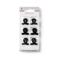 Lot de 6 pinces à cheveux effet noué plastique noir brillant 2cm
