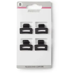 Lot de 4 pinces à cheveux plastique noir mat 2cm