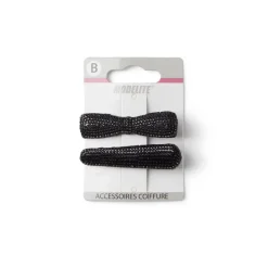 Lot de 2 pinces à cheveux plates crocodile à strass noir