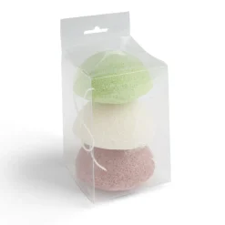 Lot de 3 éponges konjac coeur vert beige marron