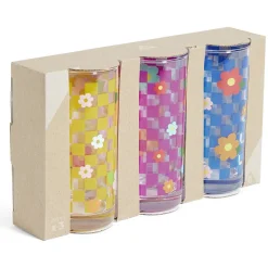Lot de 3 verres motif fleurs et carreaux 290ml