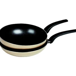 Lot poêle et wok anti-adhésif argenté