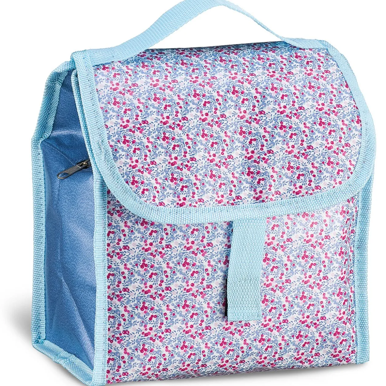 Lunch bag réfrigérant bleu et rose motif baies sauvages