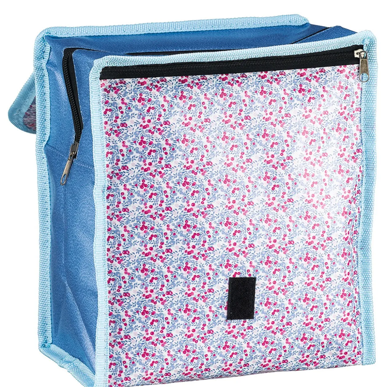 Lunch bag réfrigérant bleu et rose motif baies sauvages