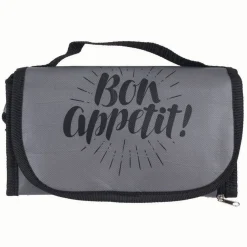Lunch bag réfrigérant gris et noir inscription Bon Appétit !