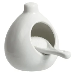 Main à sel + cuillère en céramique blanc