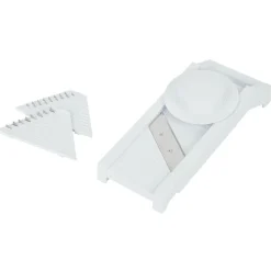 Mandoline multiusage 4 accessoires inox et plastique blanc