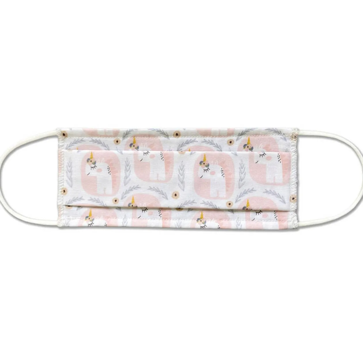 Masque lavable enfant AFNOR UNS1 motif licorne en tissu blanc et rose