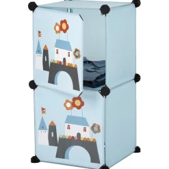 Meuble de rangement bleu motif château pour enfant