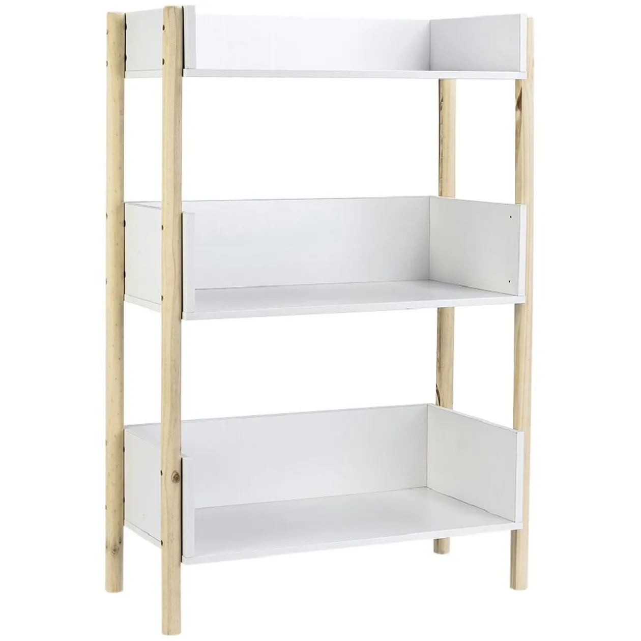 Meuble de rangement en bois 3 niveaux naturel et blanc