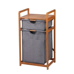 Meuble de rangement tissu gris armature bambou 1 tiroir 1 panière