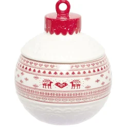 Mini bonbonnière en céramique décor Noël rouge blanc