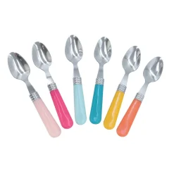 Mini cuillère inox manche plastique multicolore x6