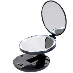 Miroir double rétractablesur pied rond noir LED