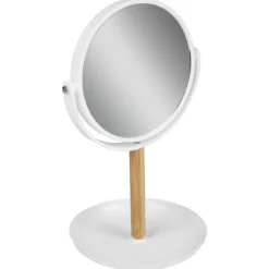 Miroir dépose bijoux blanc pied effet bois