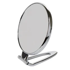 Miroir rond sur pied double face grossissant argenté