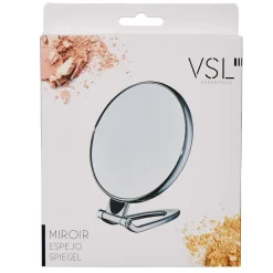 Miroir rond sur pied double face grossissant argenté