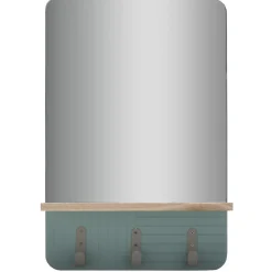 Miroir étagère bois naturel 3 patères vert clair