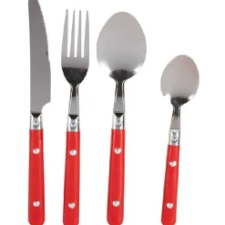 Ménagère 16 pièces inox manche plastique rouge