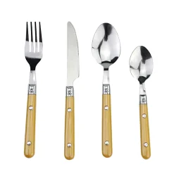 Ménagère 16 pièces inox manche plastique jaune doré