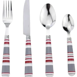 Ménagère 24 pièces motif bayadère rouge, blanc et gris