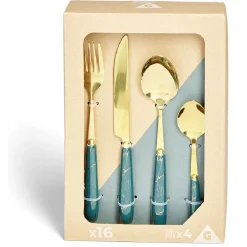 Ménagère inox x16 doré avec manche effet marbre