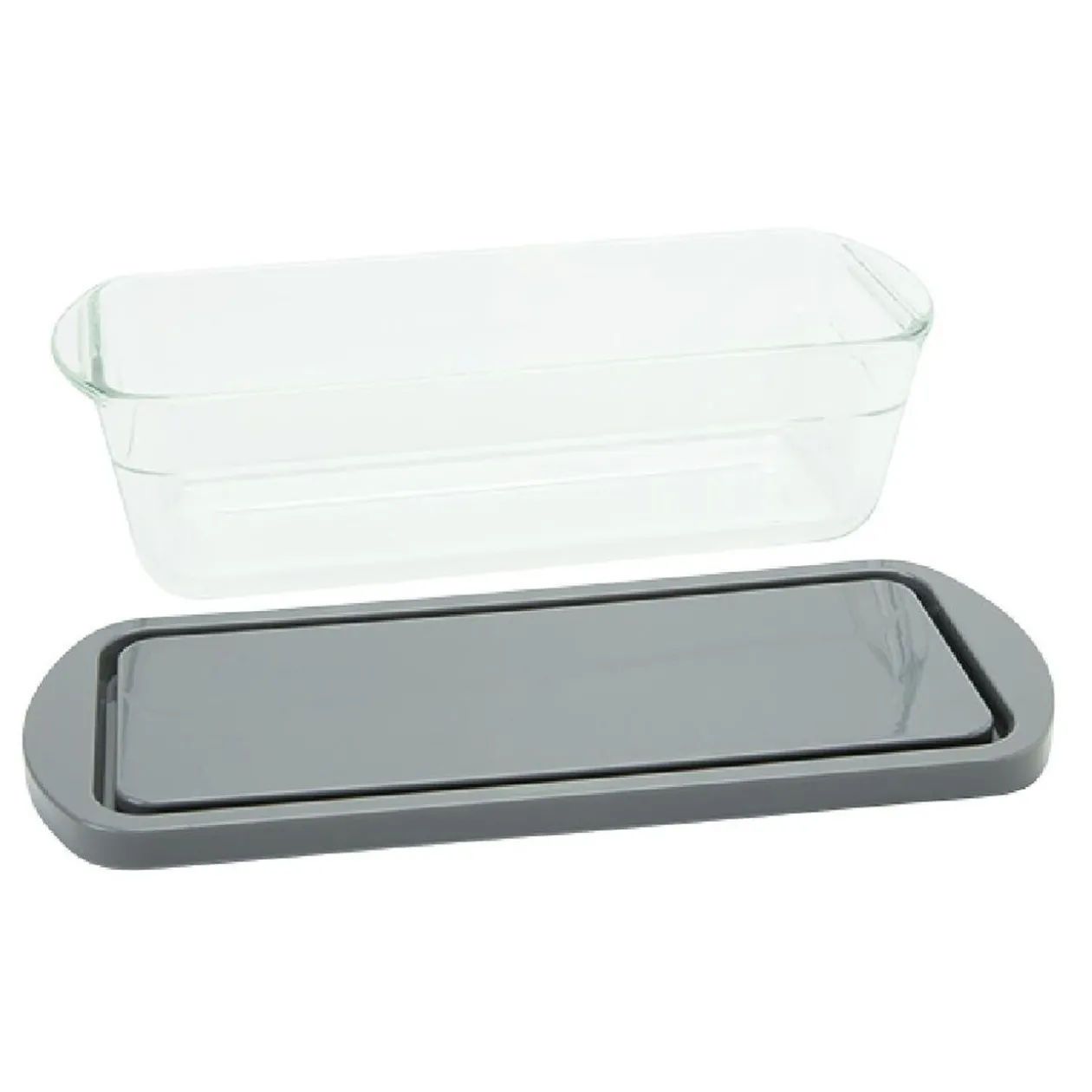 Moule à cake en verre avec couvercle gris