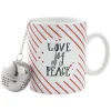 Mug avec boule à thé Love Jog Peace blanc rayure rouge 35 cl