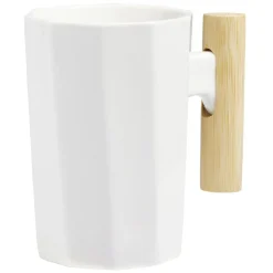 Mug blanc avec anse en bois