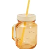 Mug bocal coloré orange avec paille