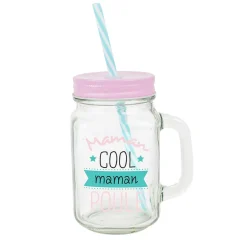 Mug bocal transparent avec paille