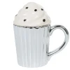 Mug cupcake gris argenté avec couvercle blanc
