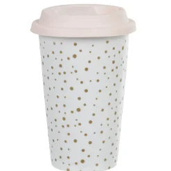 Mug de transport blanc pois doré avec couvercle