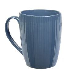 Mug en porcelaine 35 cl bleu avec rainures verticales en relief