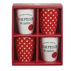 Mug en porcelaine rouge pois blanc 20 cl x4