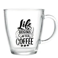 Mug en verre transparent motif wording 300ml H10,5cm