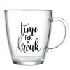 Mug en verre transparent motif wording 300ml H10,5cm