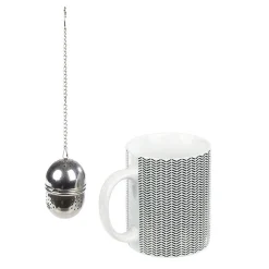 Mug porcelaine avec boule à thé inox noir blanc 35 cl
