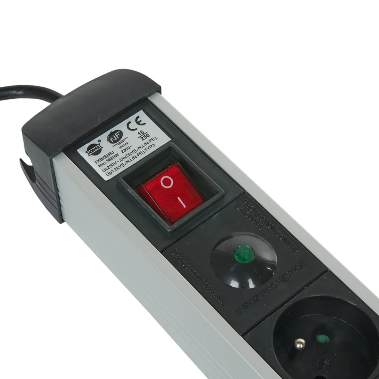 Multiprise parafoudre 6 prises et 2 usb noir