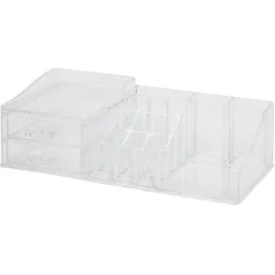 Organisateur à maquillage 2 tiroirs et compartiments transparent